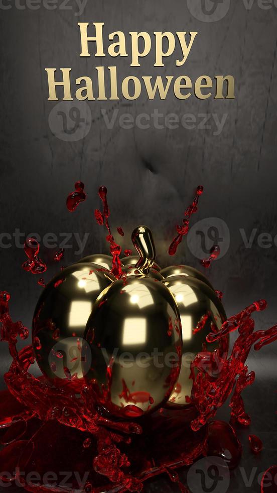 gold pumpkin and blood   3d rendering for halloween concept. photo