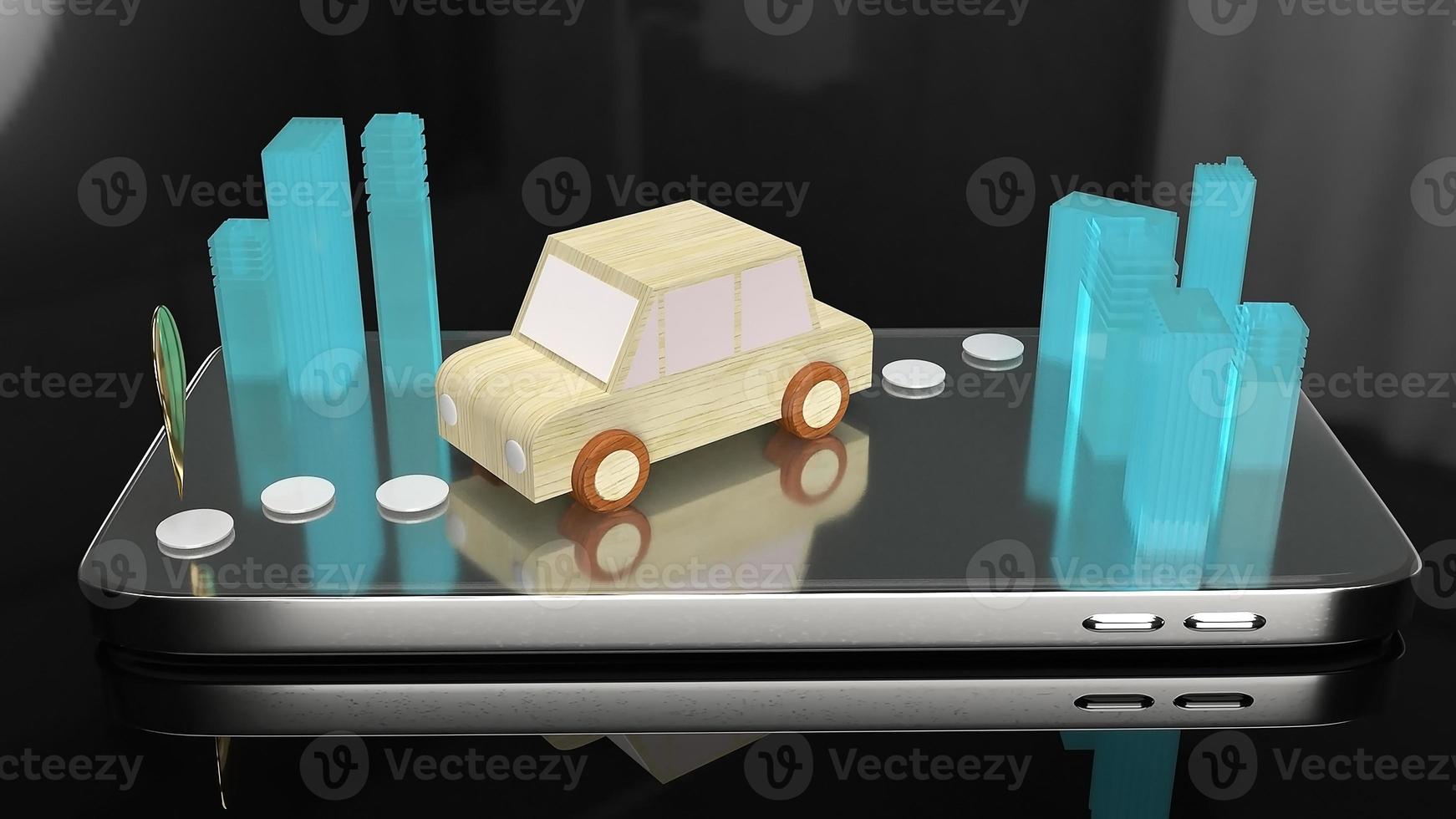 car and city  on smartphone screen for map navigation app concept 3d rendering. photo
