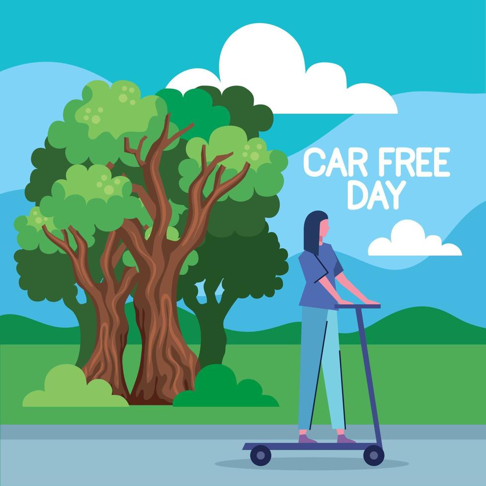 car free day lettering with woman vector