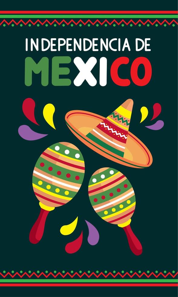 independencia de mexico lettering with hat vector