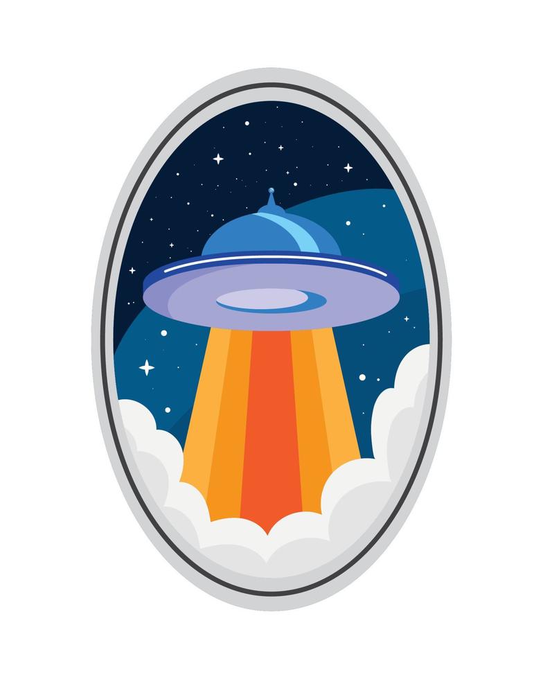 ufo space retro sticker vector