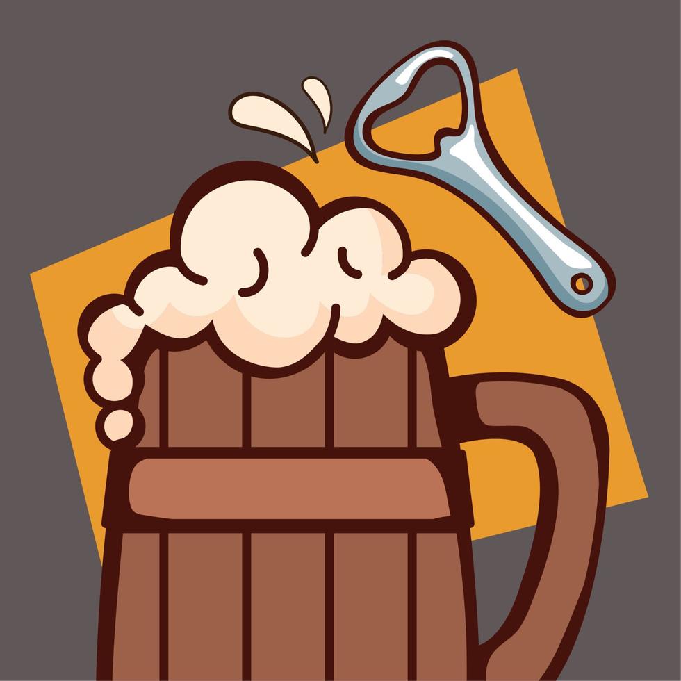 beer wooden jar and opener vector
