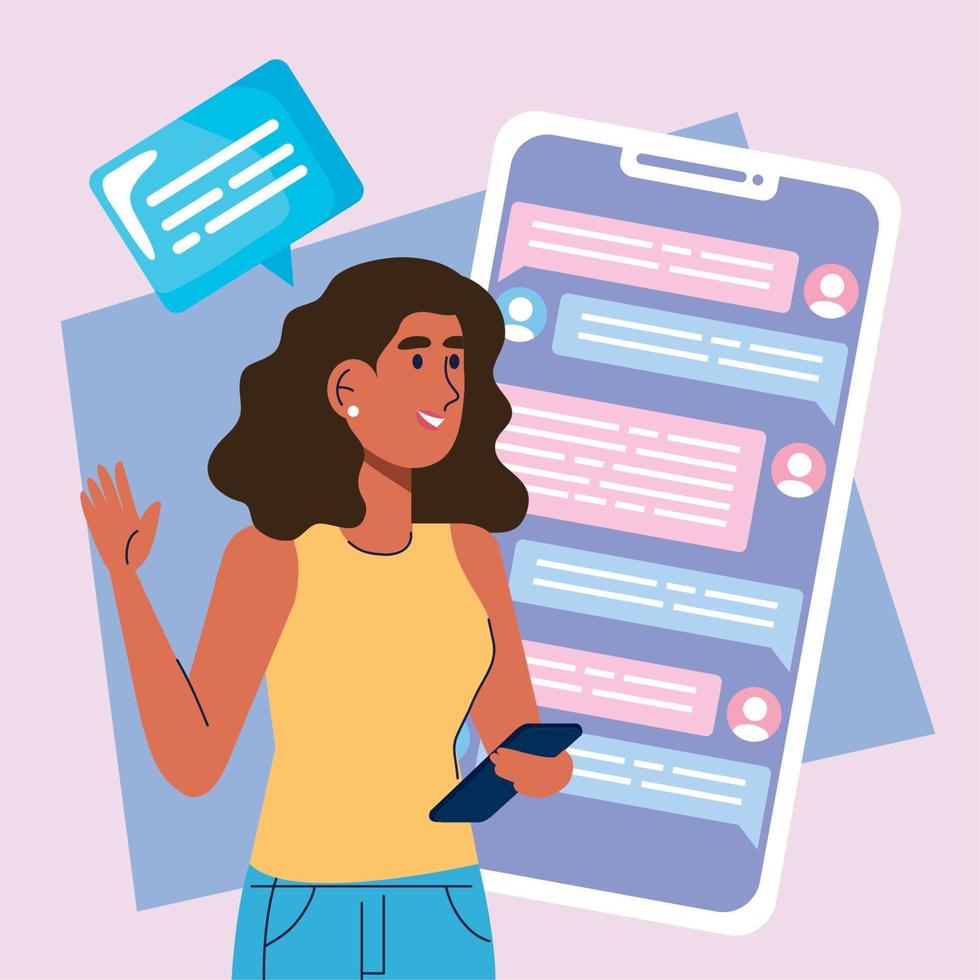 woman using smartphone social media vector