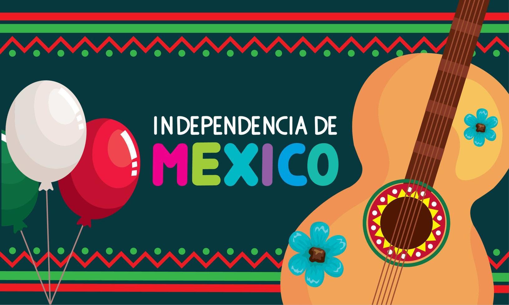 independencia de mexico lettering with guitar vector