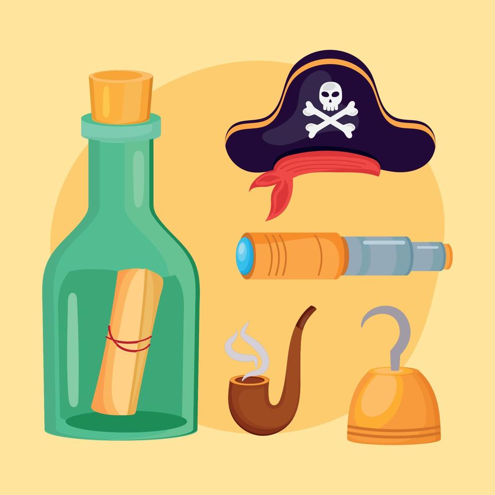 cinco iconos de marinero pirata vector