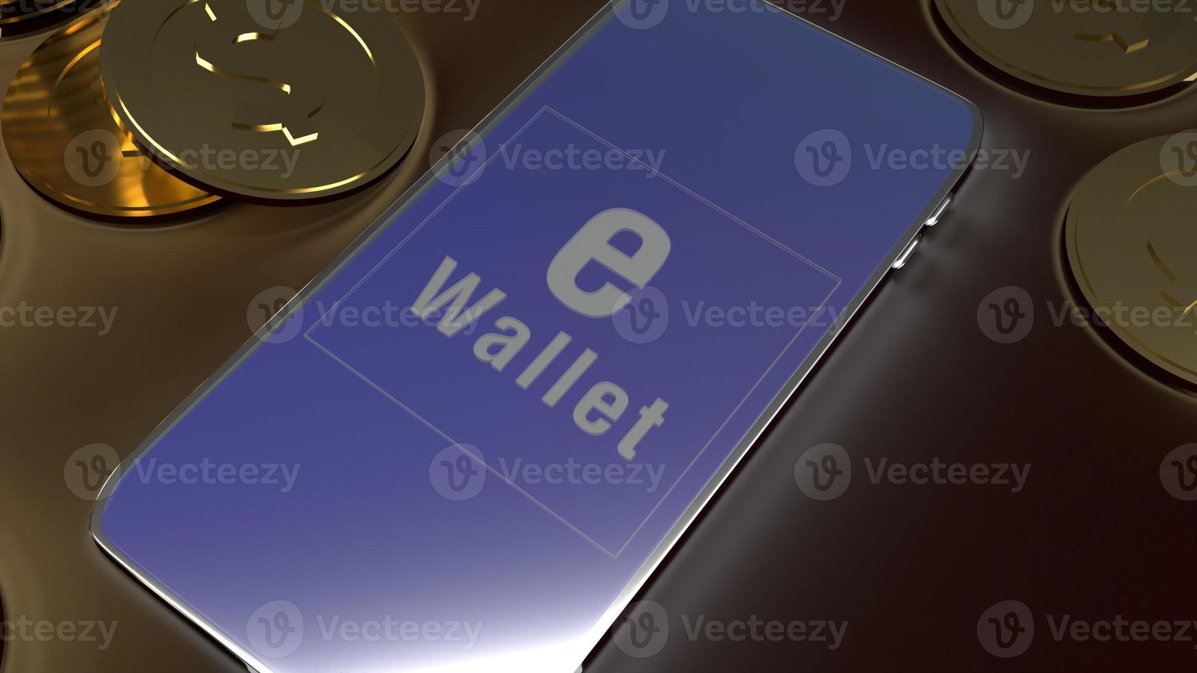 mobile symbol e wallet  and gold coins 3d rendering for e business concept. photo