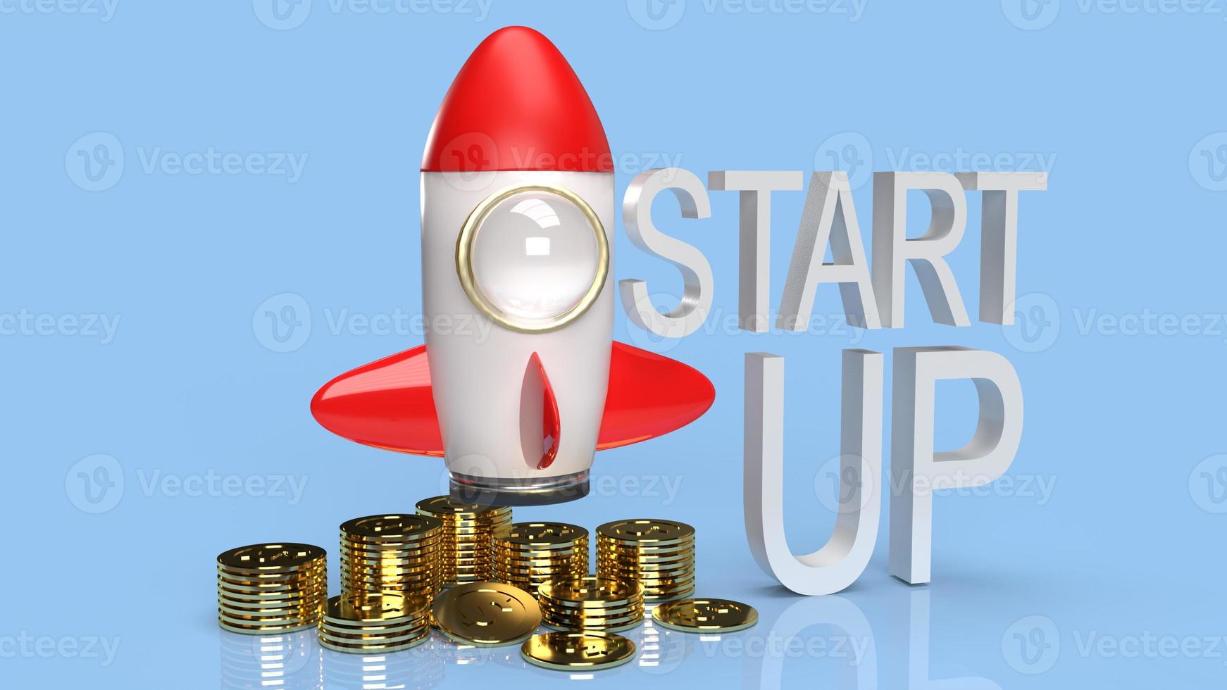 rocket and gold coins 3d rendering for start up content. photo