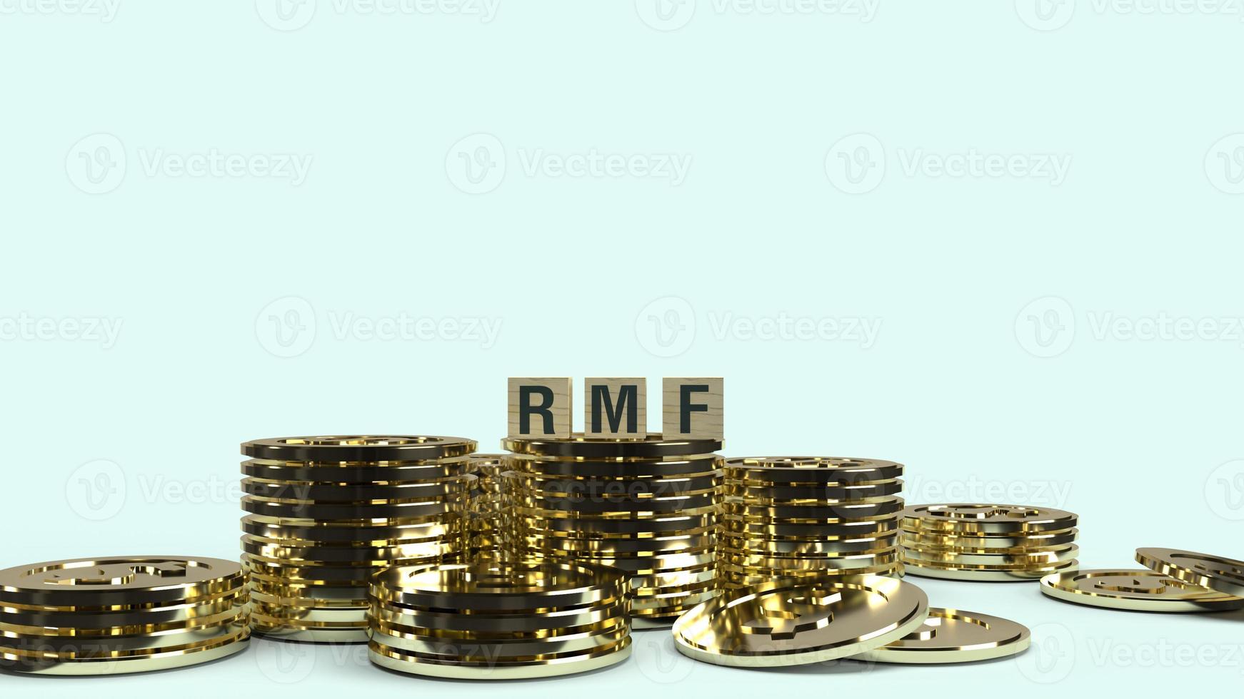 rmf text on wooden cube and coins 3d rendering  for Business content. photo