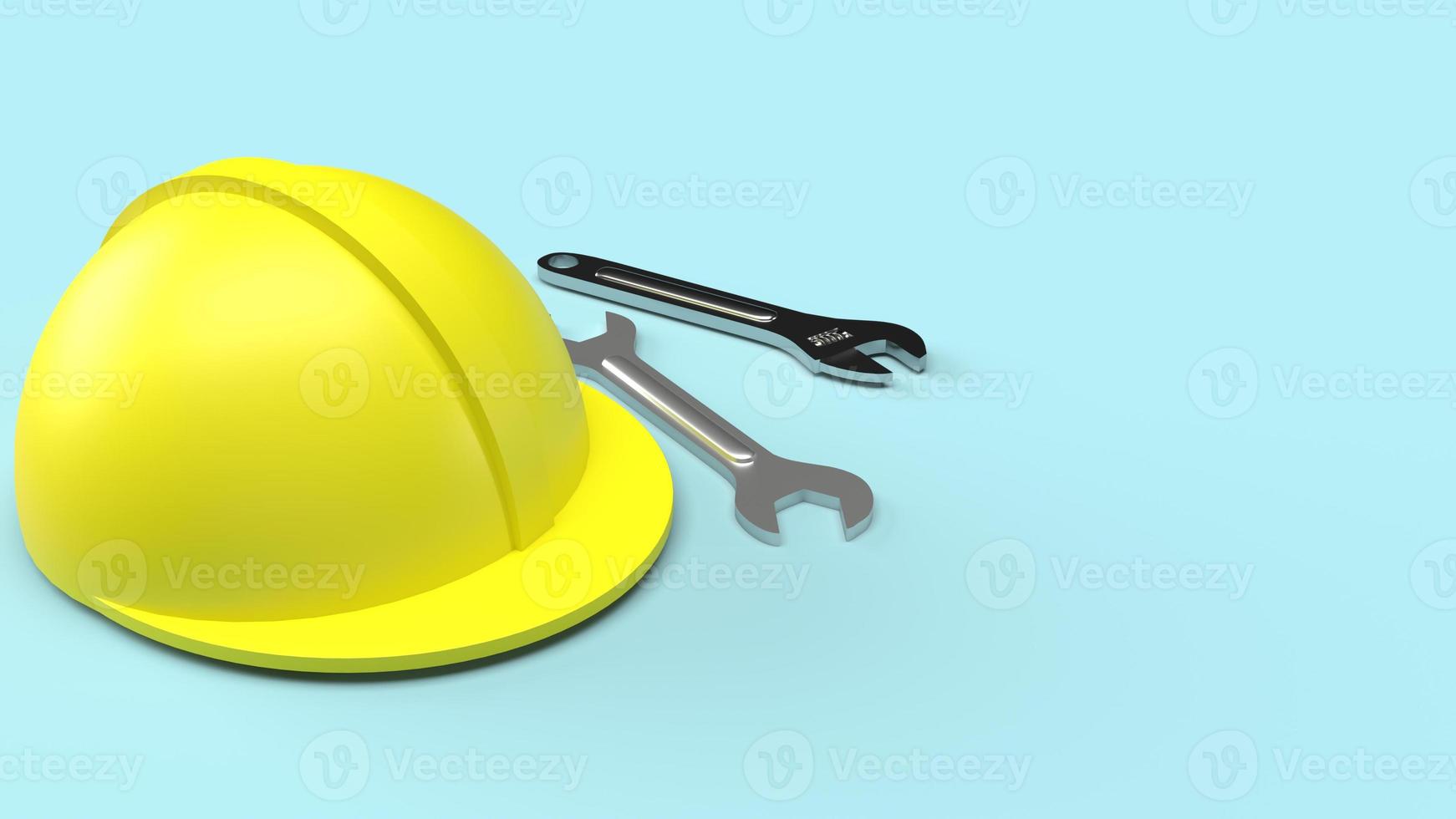 safety helmet and wrench on blue background 3d rendering for labour day content photo