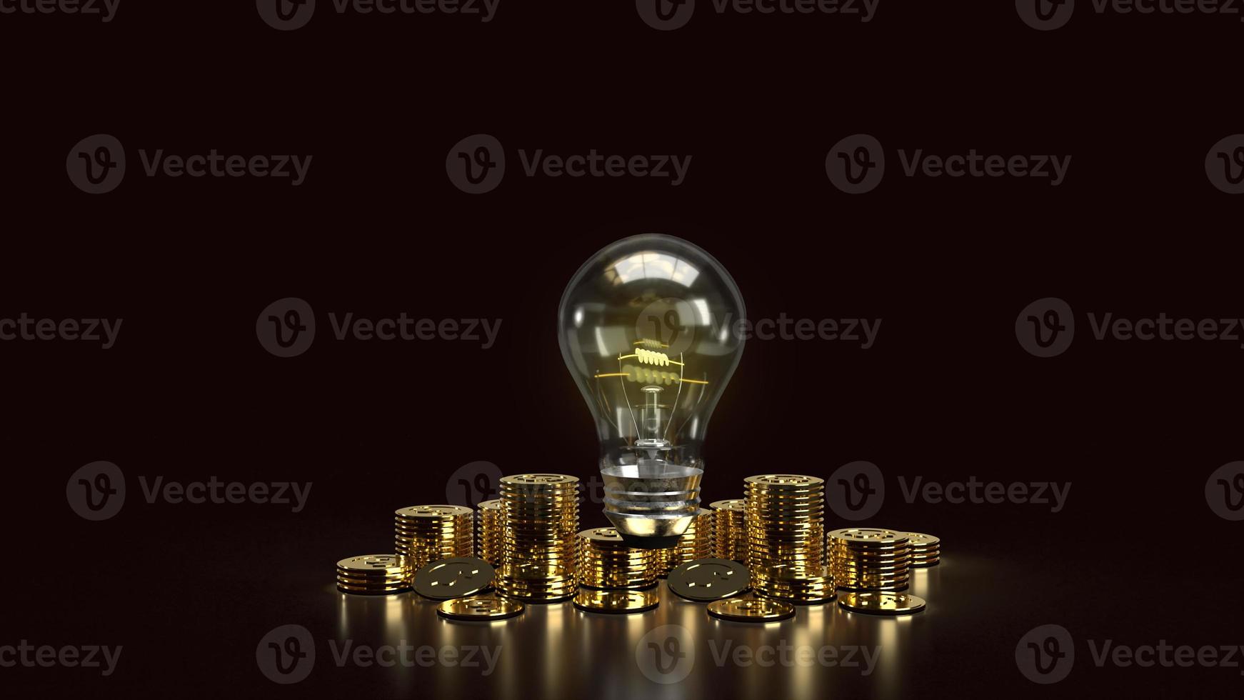 light bulb and gold coins in the dark for idea or business content 3d rendering. photo