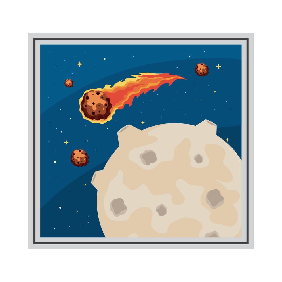 moon and meteorite space sticker vector