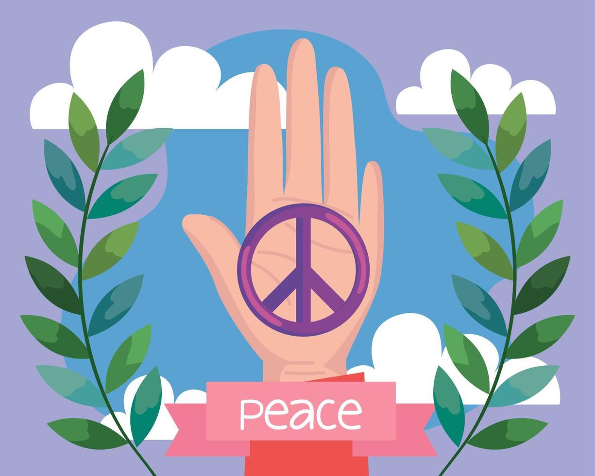 peace lettering in ribbon with hand vector