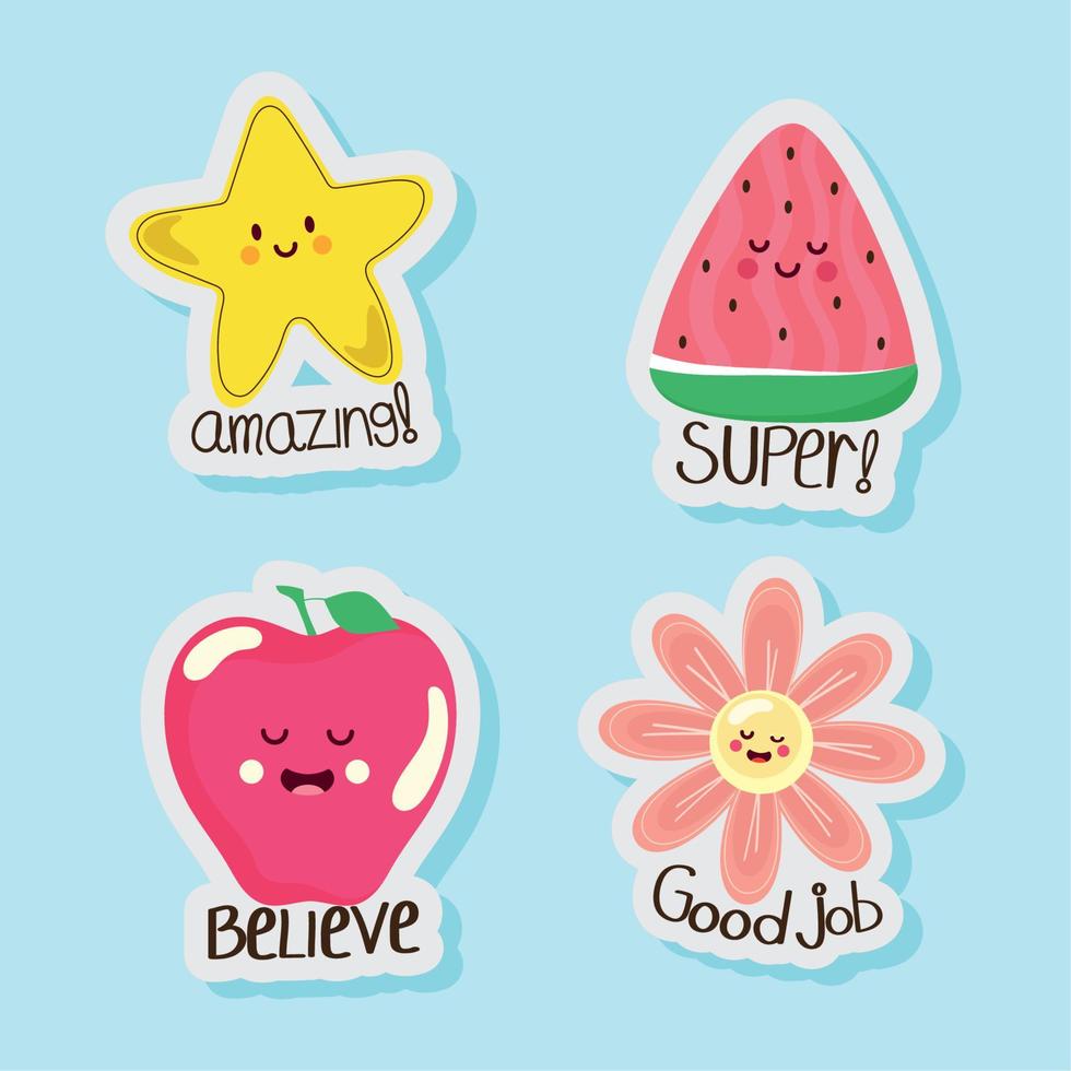 four positive stickers icons vector