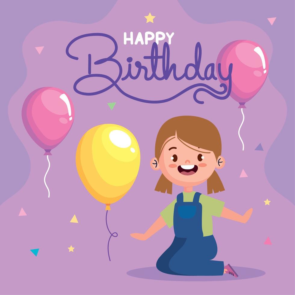 happy birthday lettering with girl vector