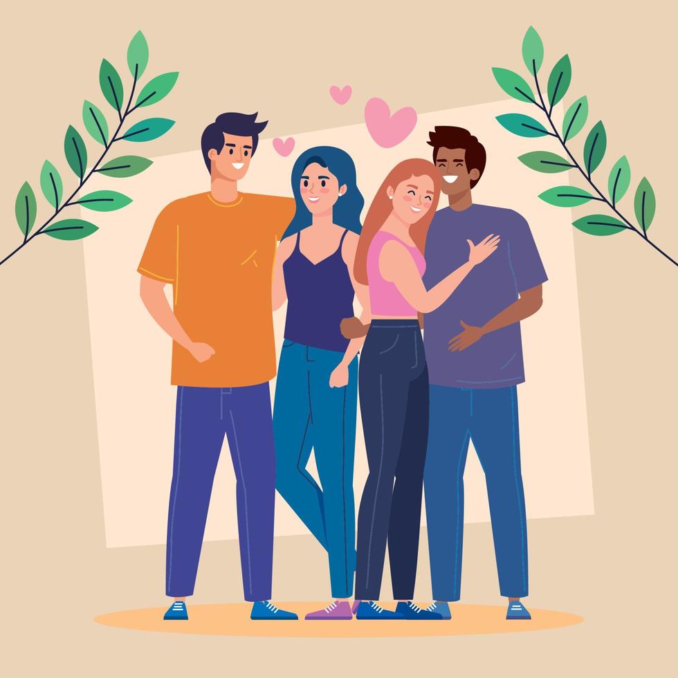 lovers couples with leafs vector