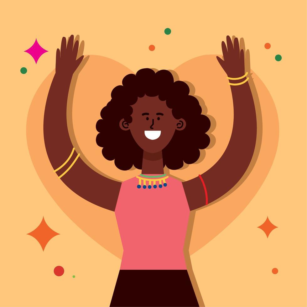 young afro woman celebrating vector