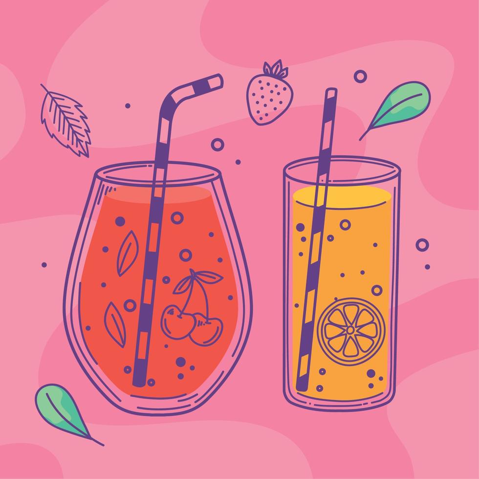 cherries and oranges detox drinks vector