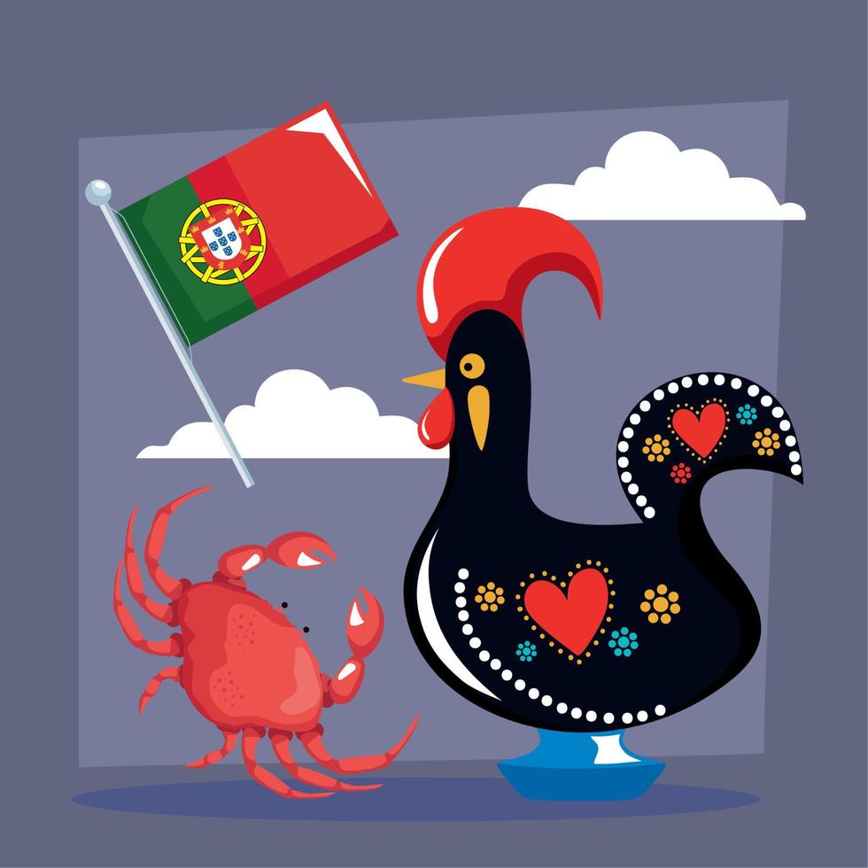 gallo y bandera de portugal vector