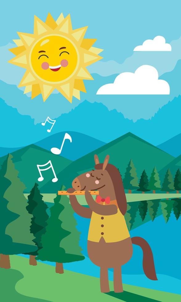 horse playing flute landscape vector