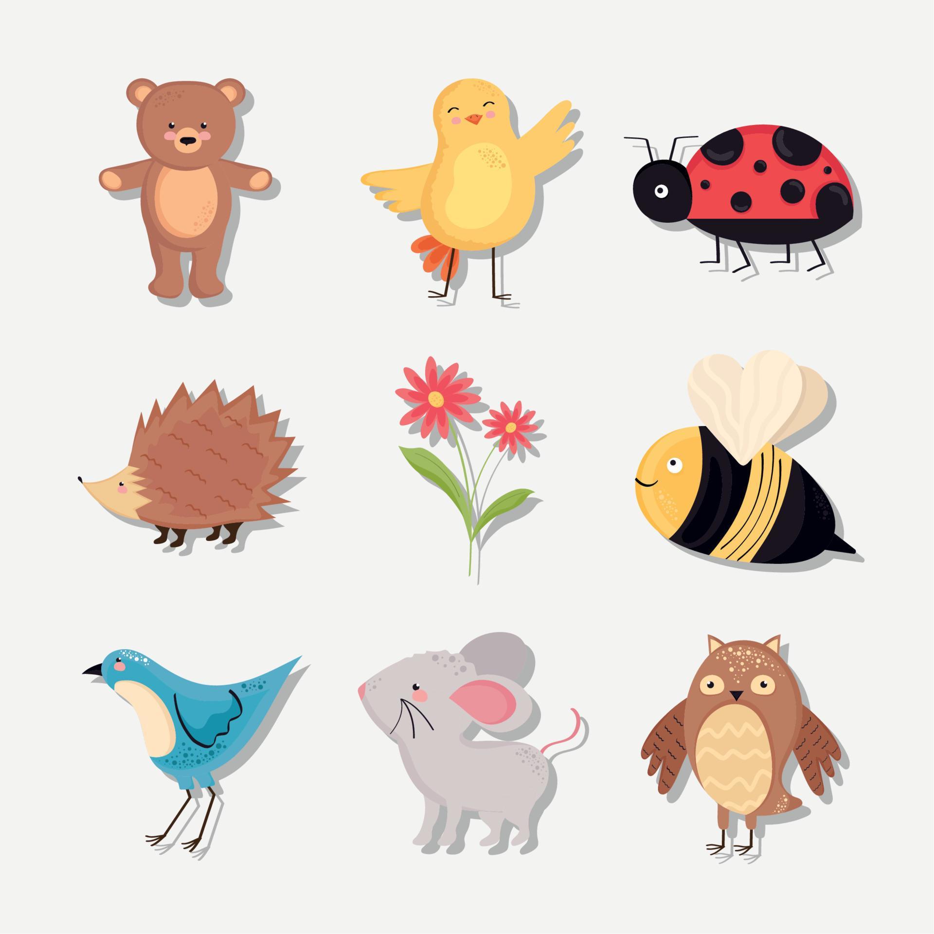 eight spring animals 10350641 Vector Art at Vecteezy