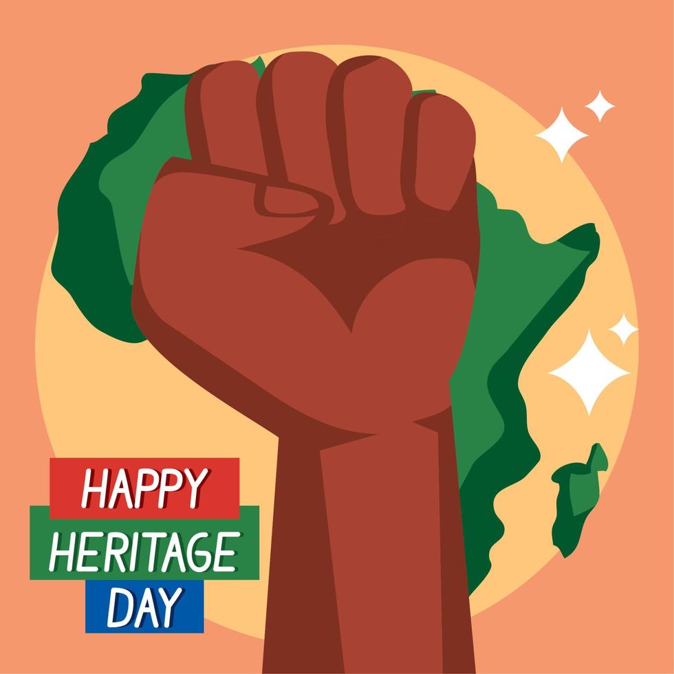 heritage day lettering with fist in continent vector