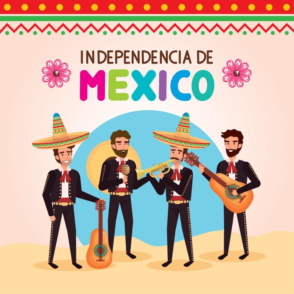 independencia de mexico lettering with mariachis vector