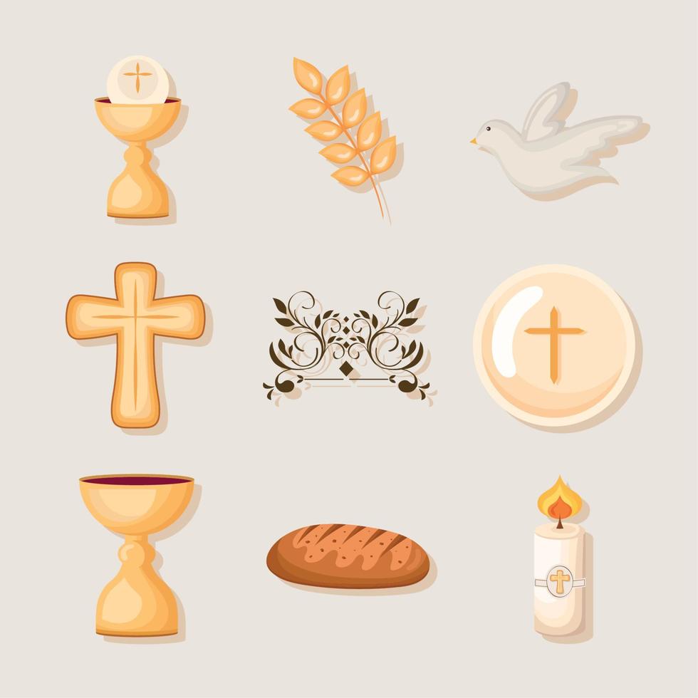 nine first communion icons vector