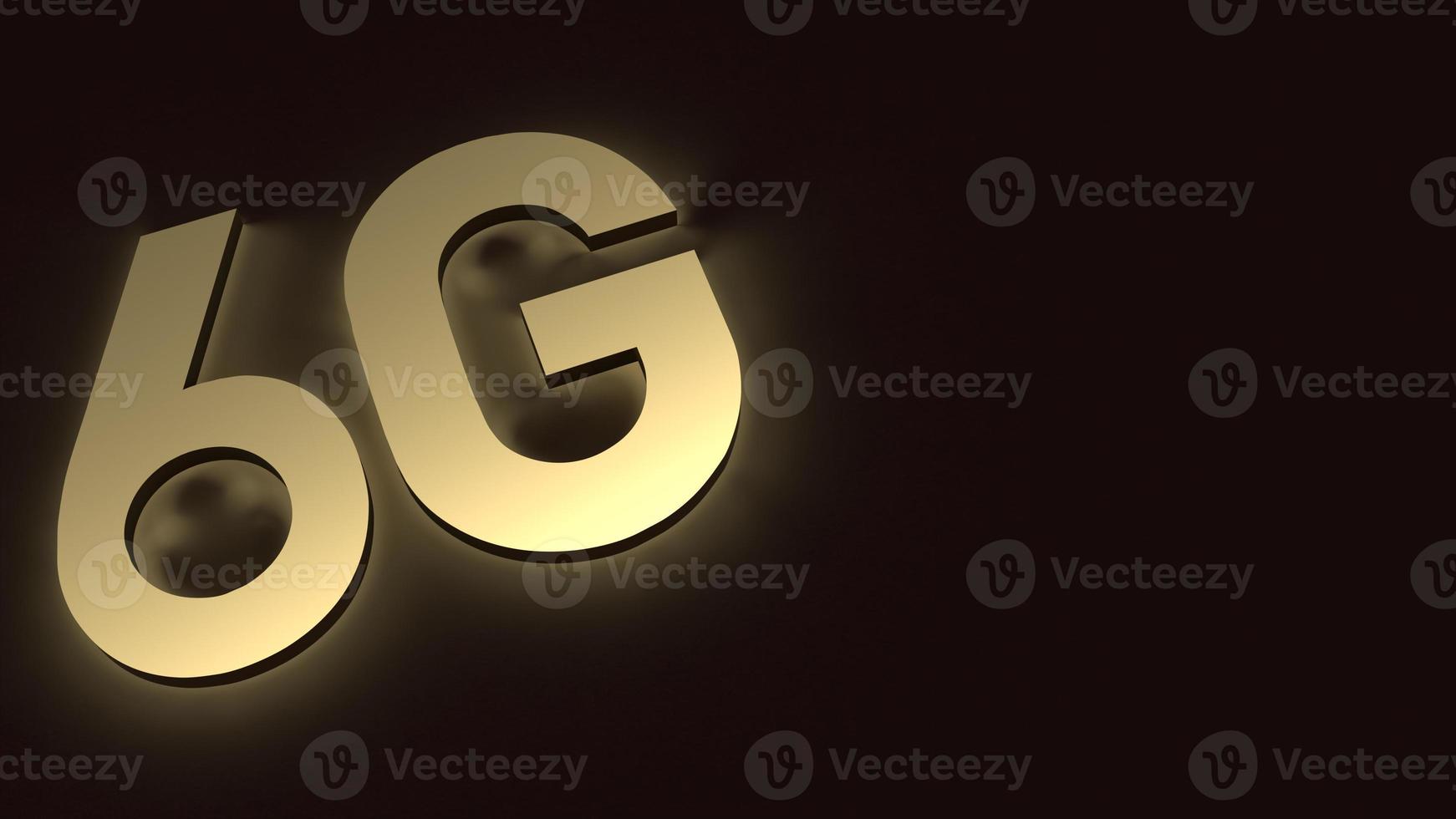 3d rendering 6g text gold surface glow in dark image for mobile technology content. photo