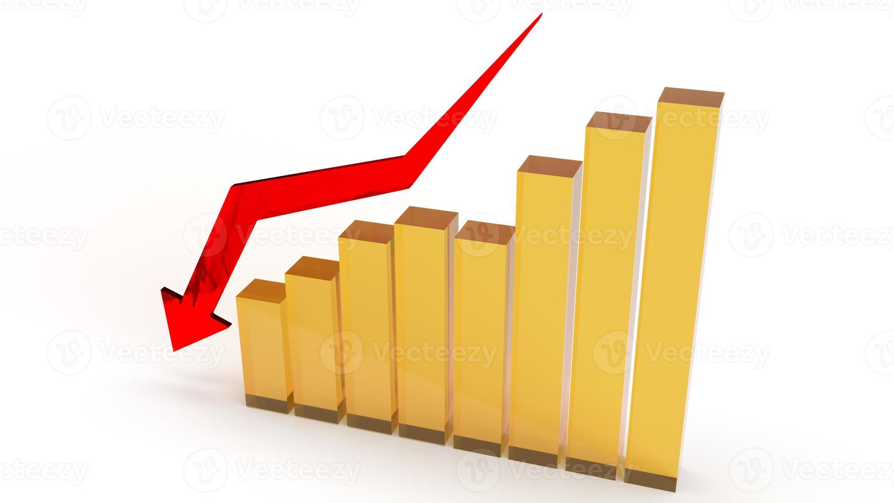 The red Arrow pointing down on graph 3d rendering image for business content. photo