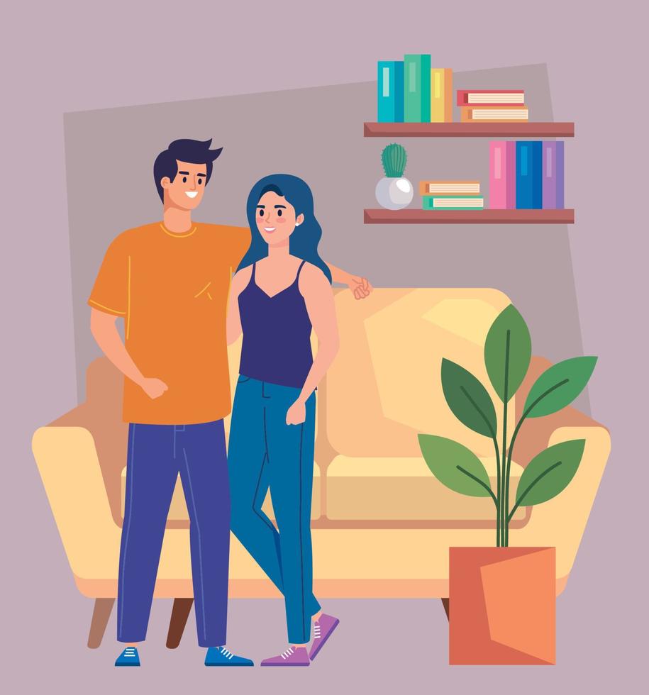 lovers couple in livingroom vector