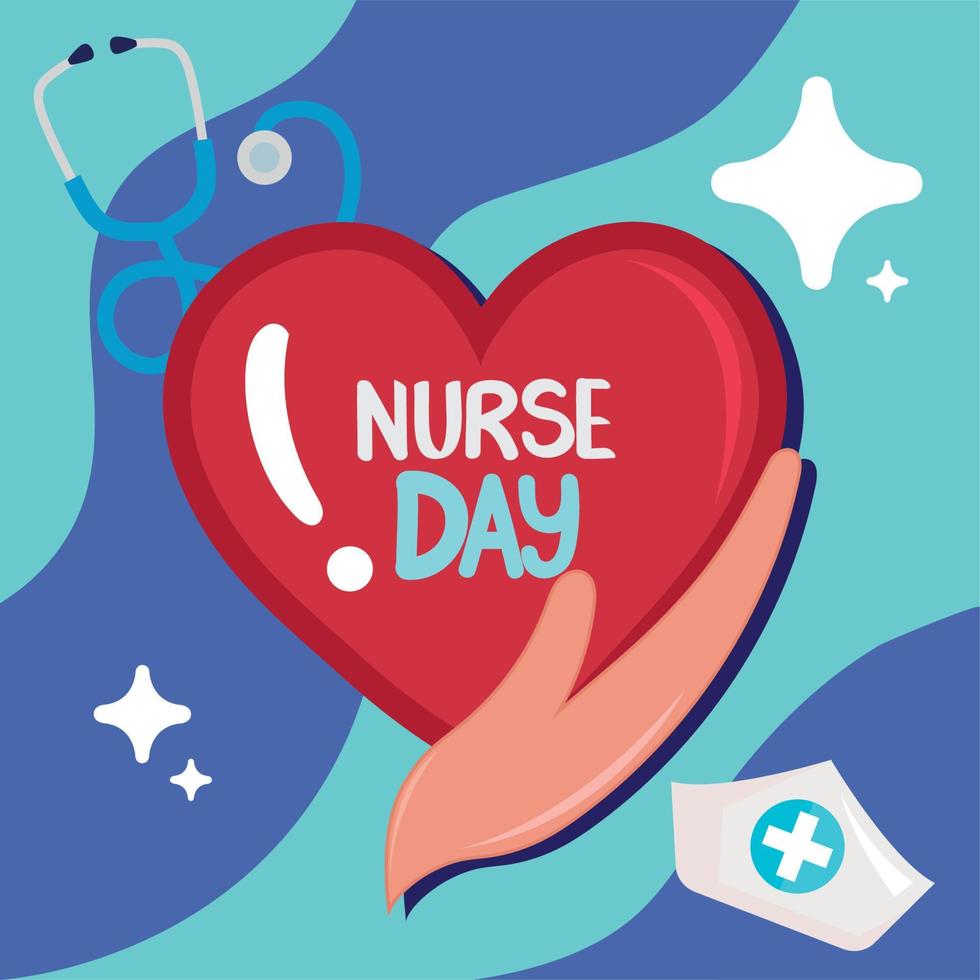 nurse day lettering in heart vector