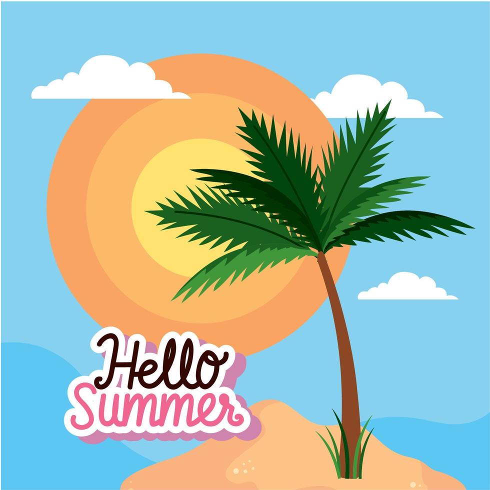 hello summer lettering with palm vector