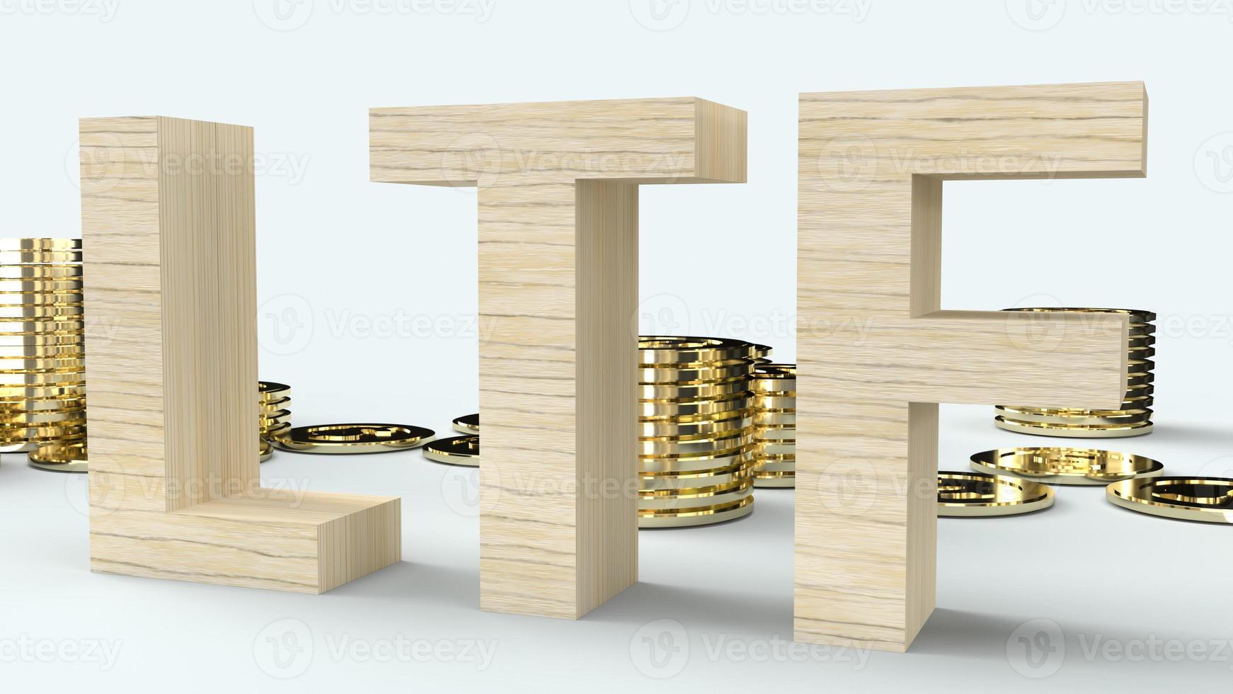 wood text ltf and gold coins 3d rendering for business content. photo