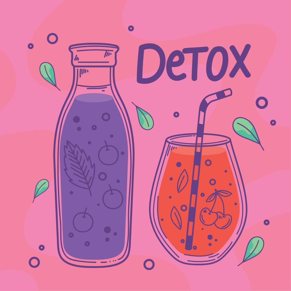 detox lettering with drinks vector
