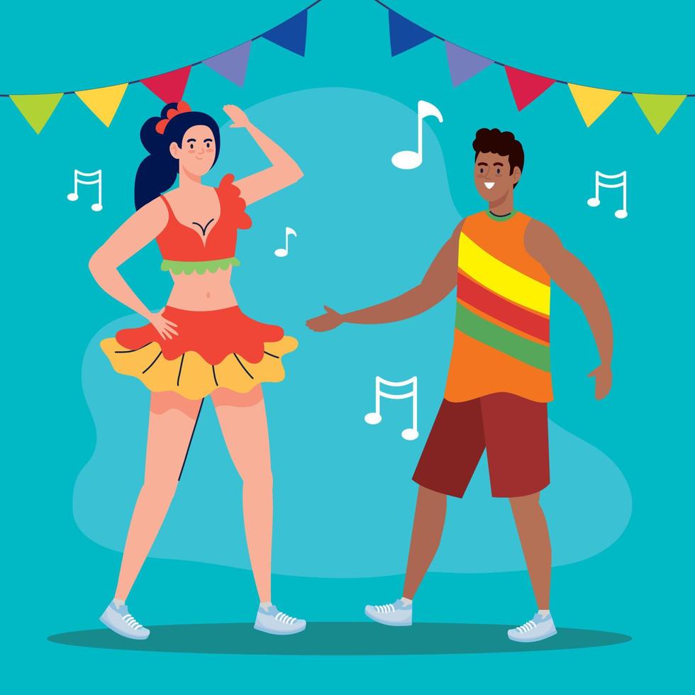 pareja de bailarines con guirnaldas vector