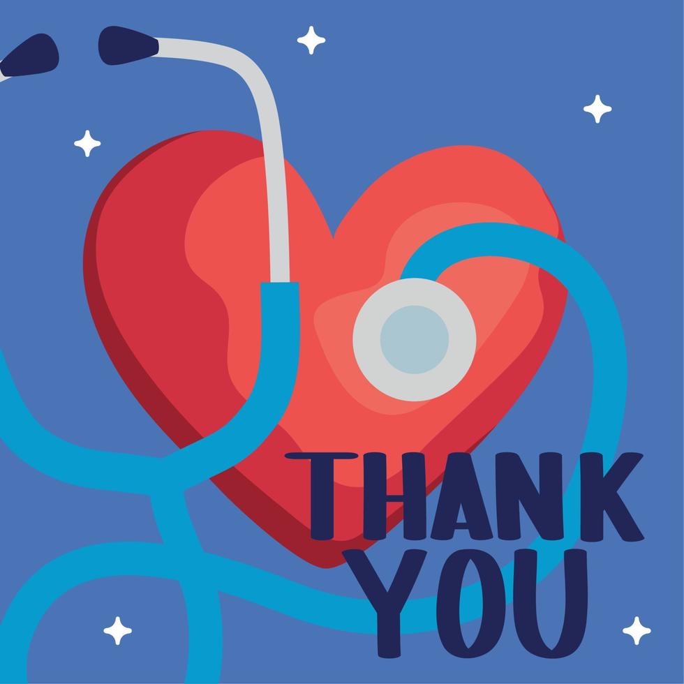 thank you lettering with stethoscope vector