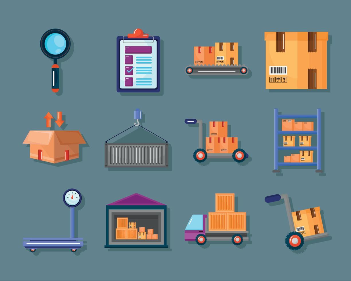 sixteen warehouse service icons vector
