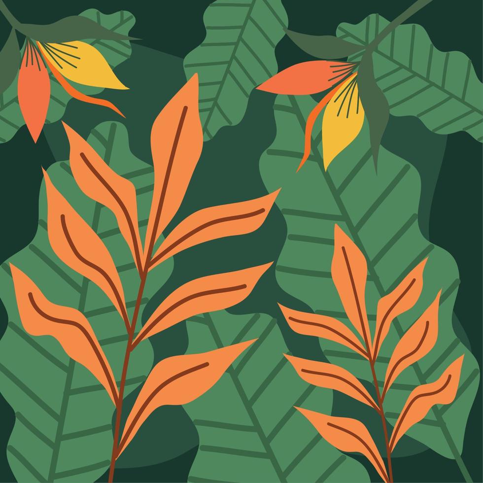 heliconias flowers and leafs pattern vector