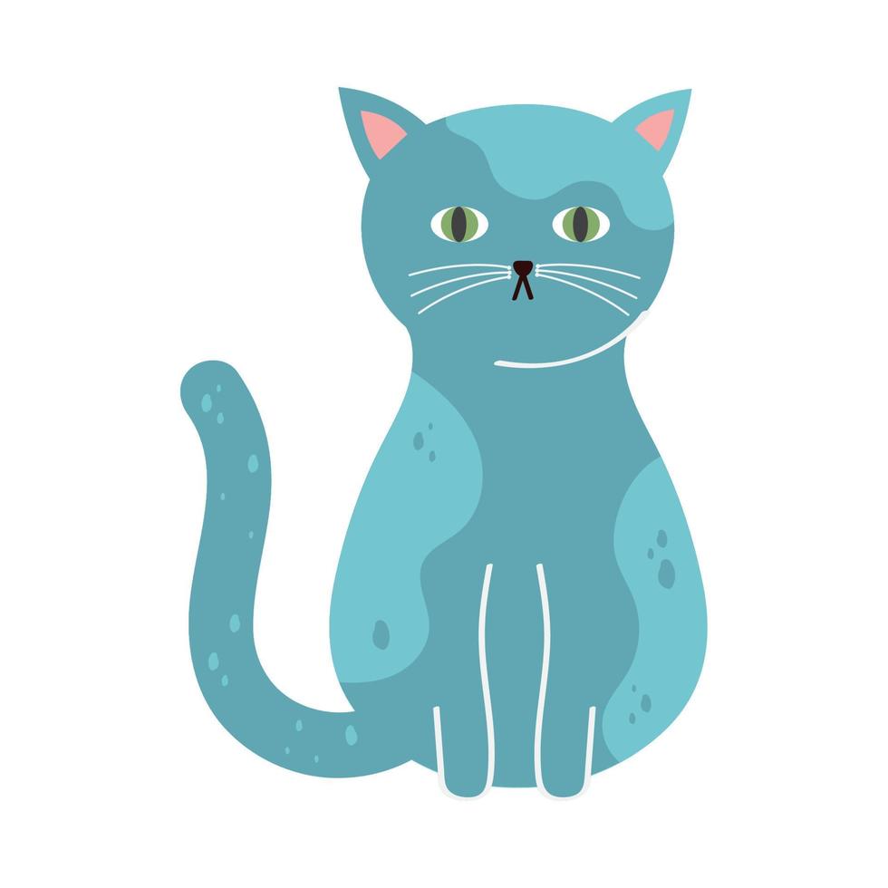 lindo gato mascota azul vector