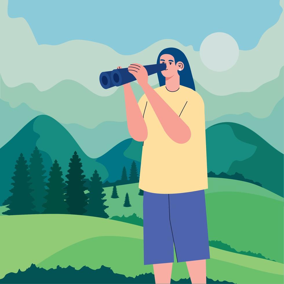 woman searching with telescope vector