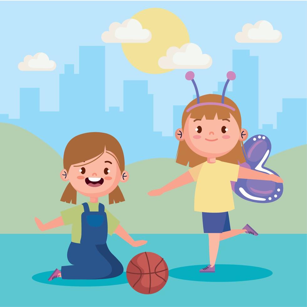 little girls playing with toys vector