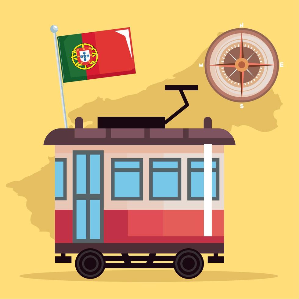 tram with flag portugal culture vector