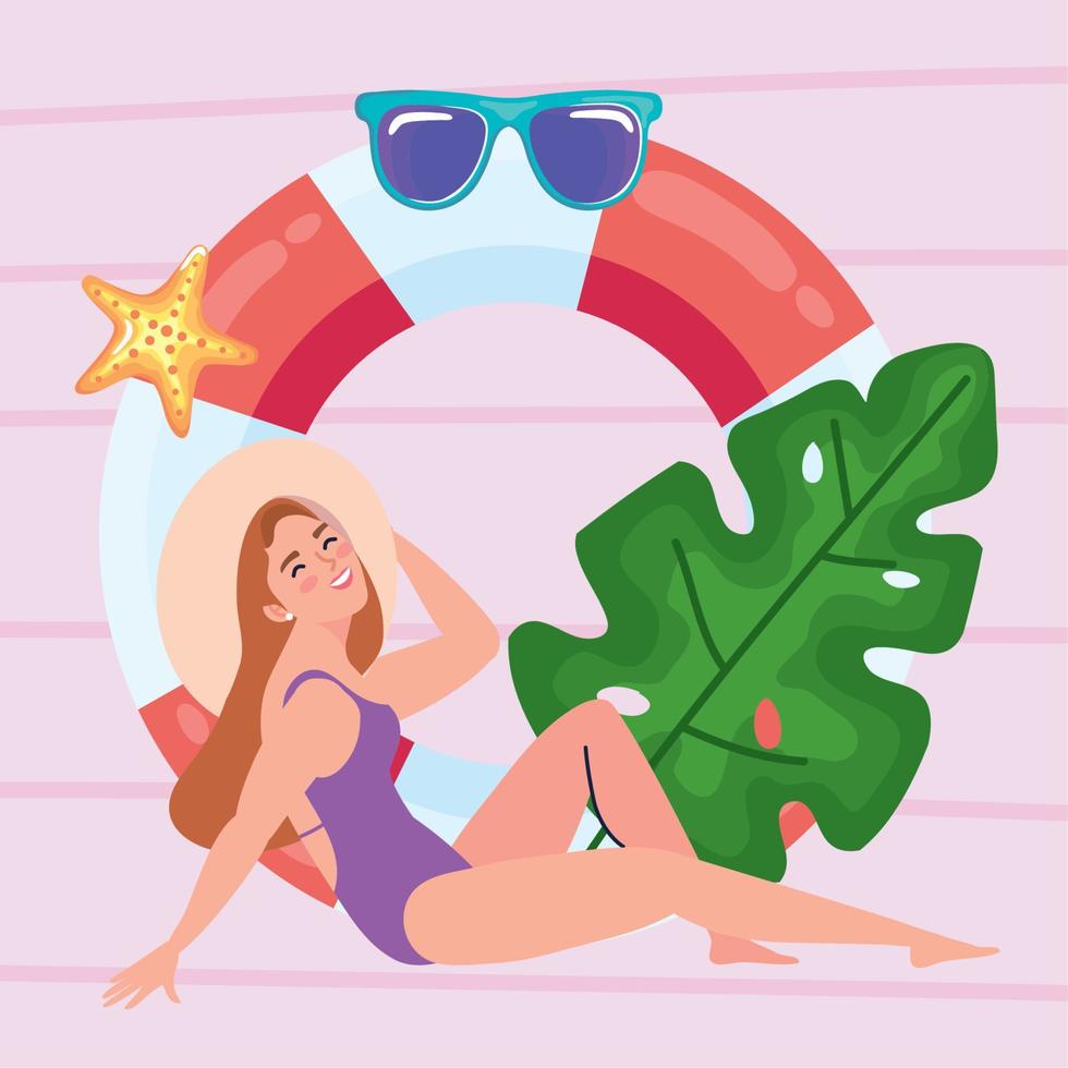 girl with summer icons vector