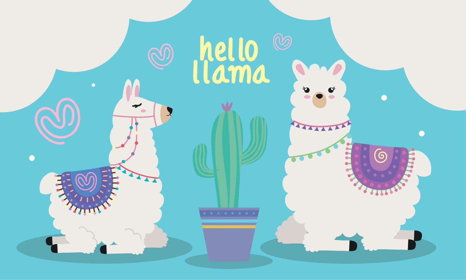 dos llamas con cactus vector