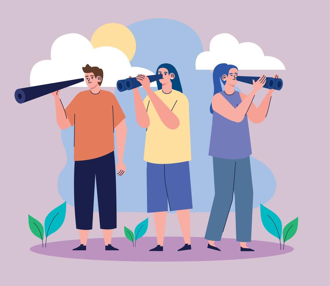 people searching and clouds vector