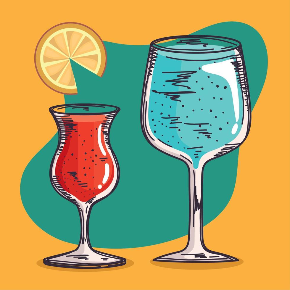 par de bebidas rojas y azules vector