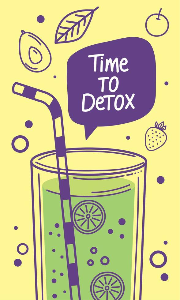 time to detox lettering with lemon drink vector