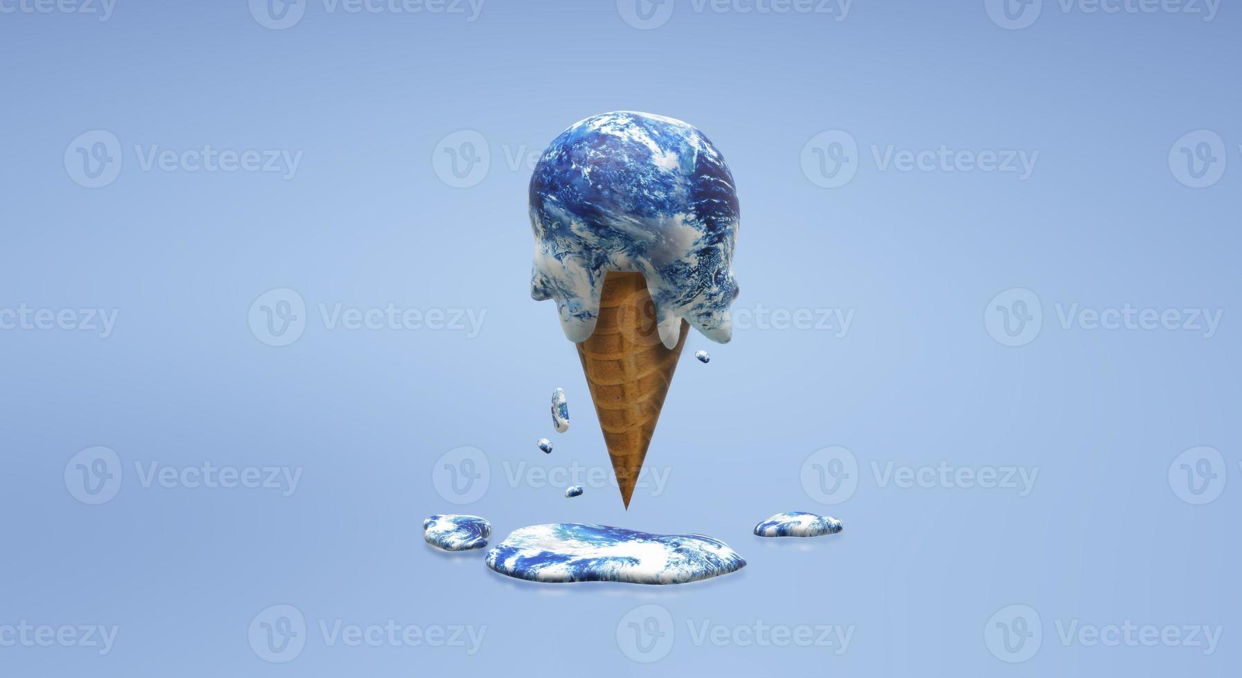 Helado mundial 3d que representa contenido de calentamiento global. foto