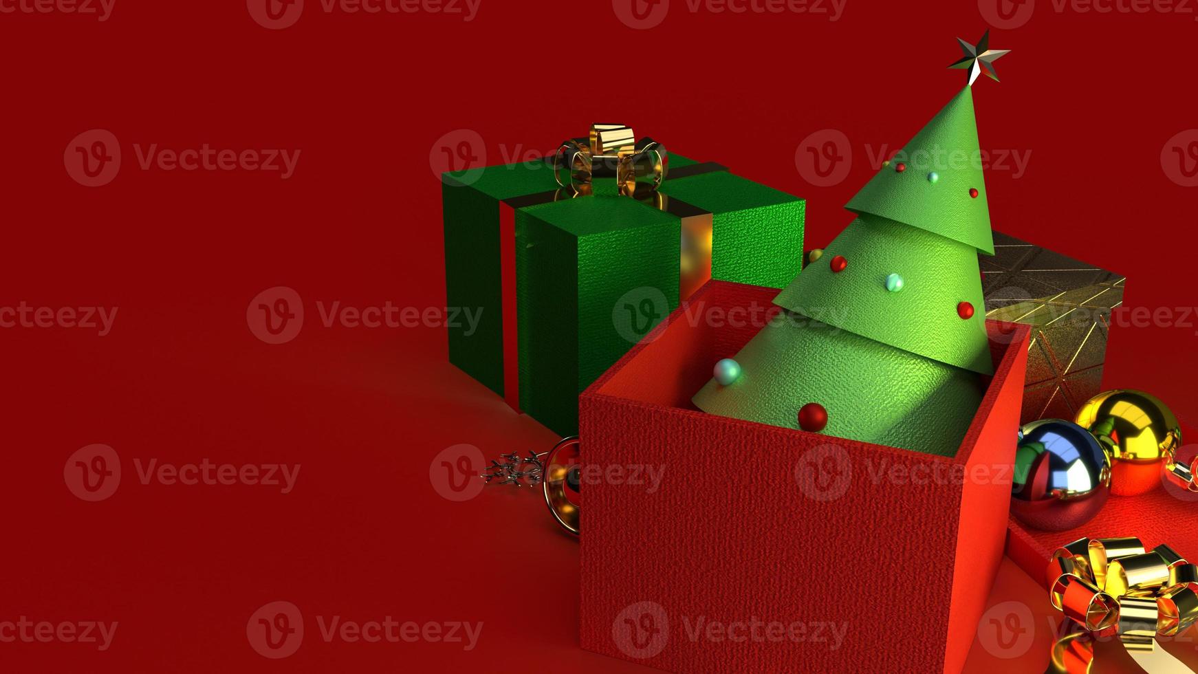 árbol de navidad en caja de regalo renderizado 3d para contenido navideño. foto