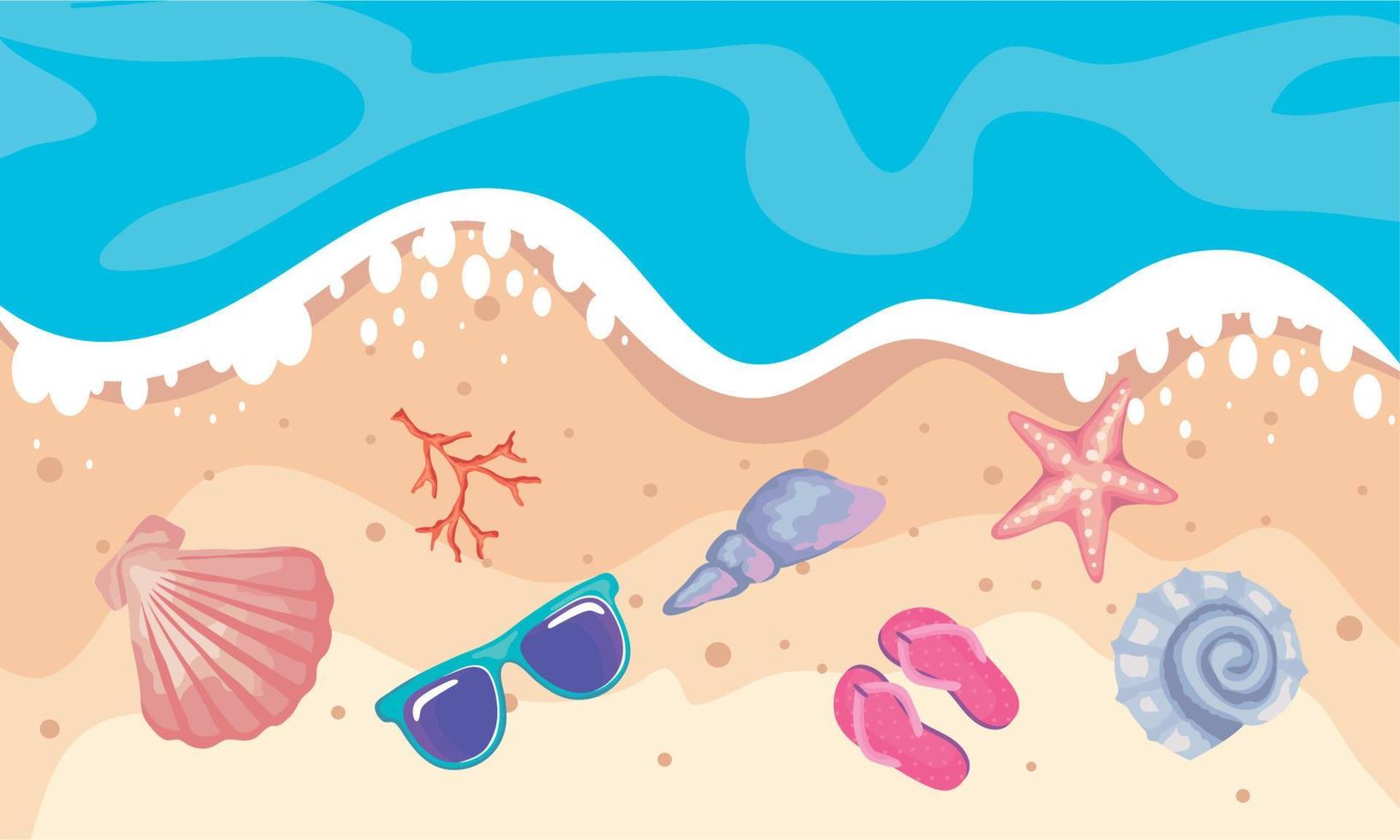 summer icons on the beach vector